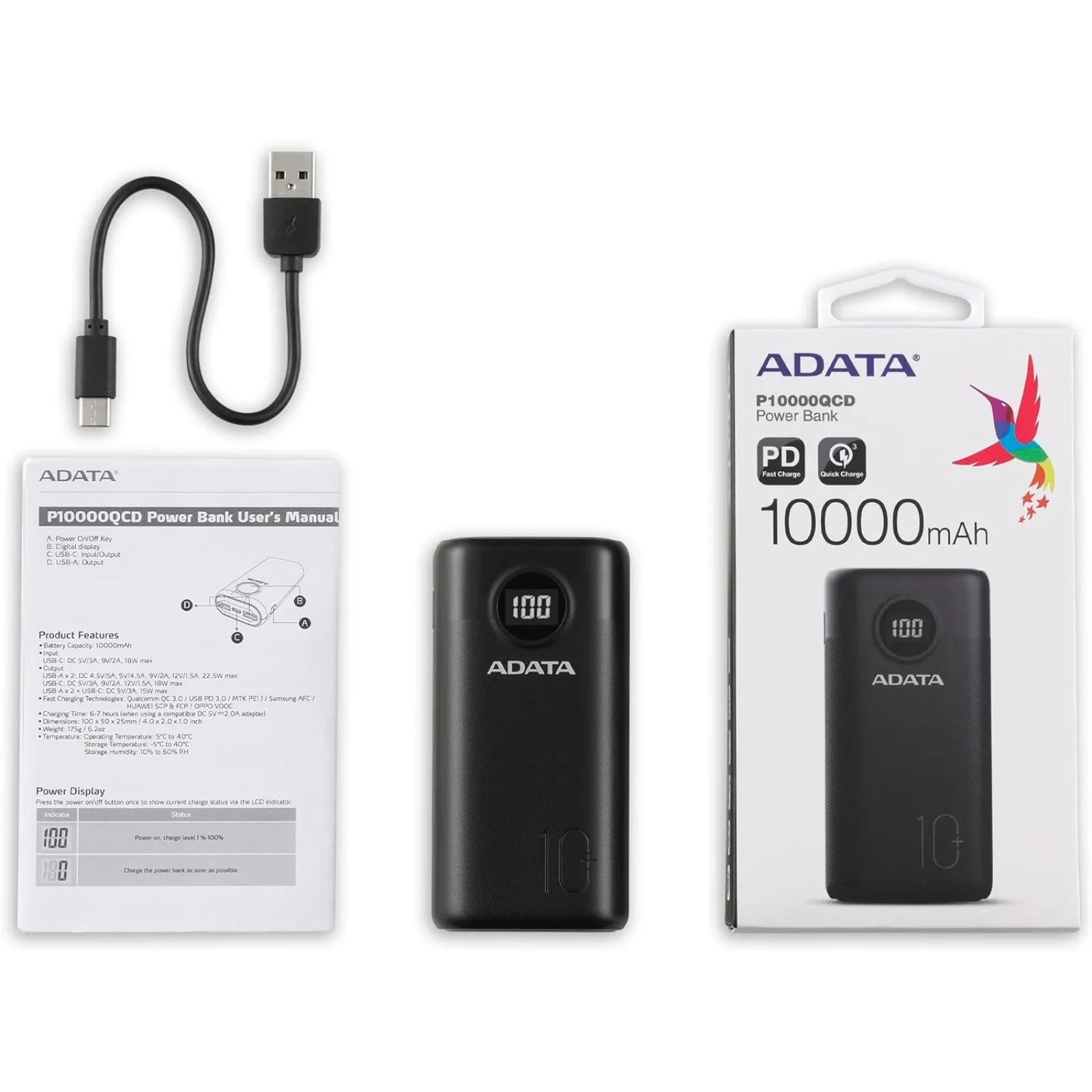 Зовнішній акумулятор A-DATA P10000QCD 10000mAh Black (AP10000QCD-DGT-CBK) UA