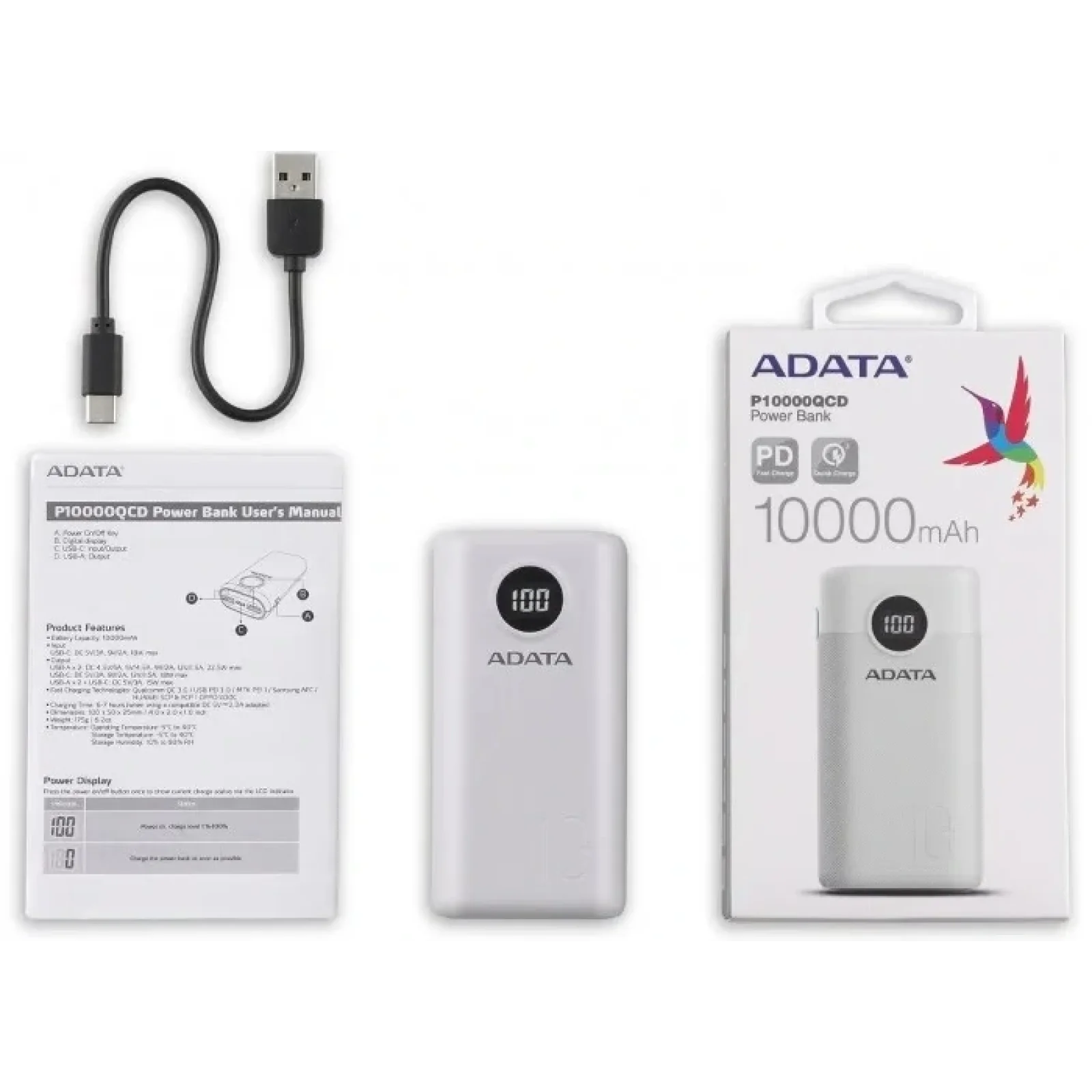 Зовнішній акумулятор A-DATA P10000QCD 10000mAh White (AP10000QCD-DGT-CWH) UA