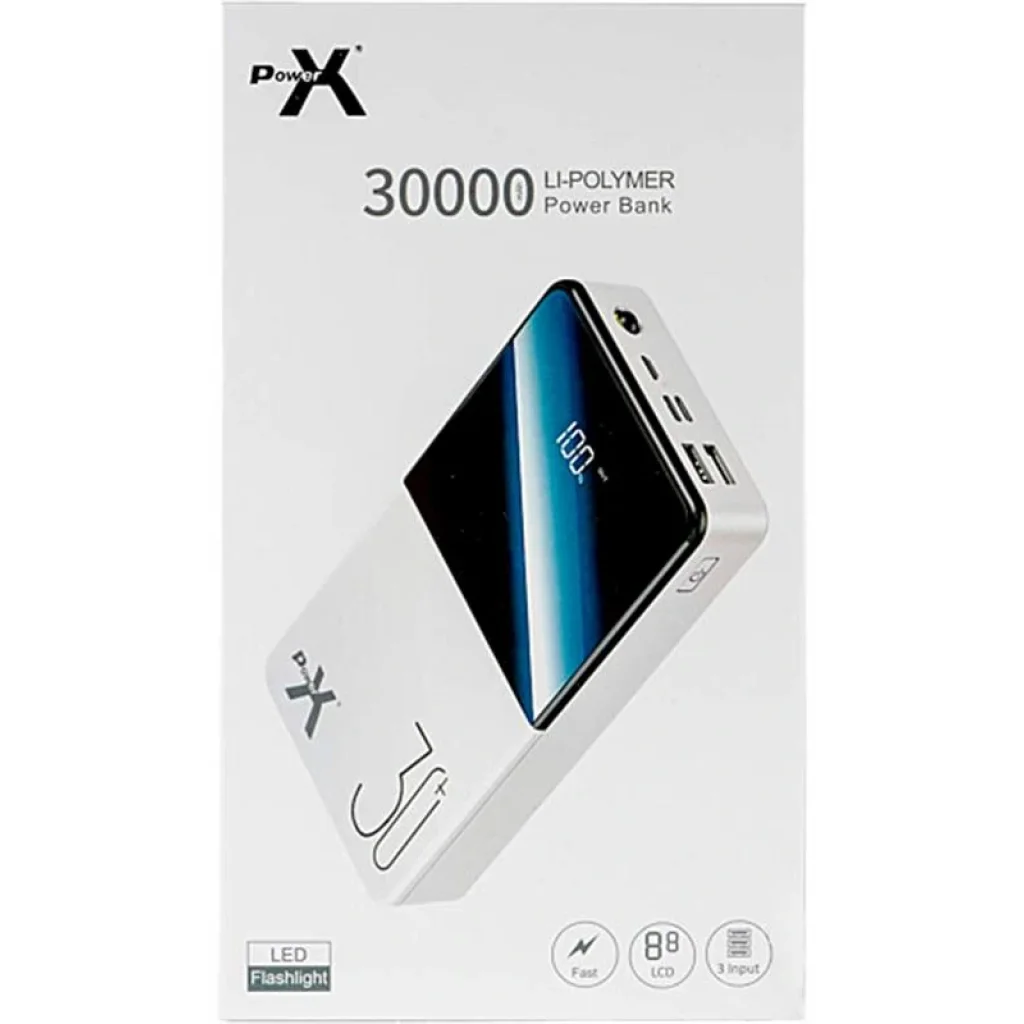 Зовнішній акумулятор PowerX Q500 30000mAh LCD Screen White (1283126562334) UA