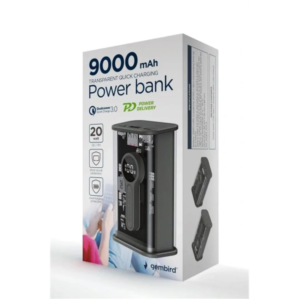 Внешний аккумулятор Gembird 9000mAh Black (PB09-TQC3-01) UA