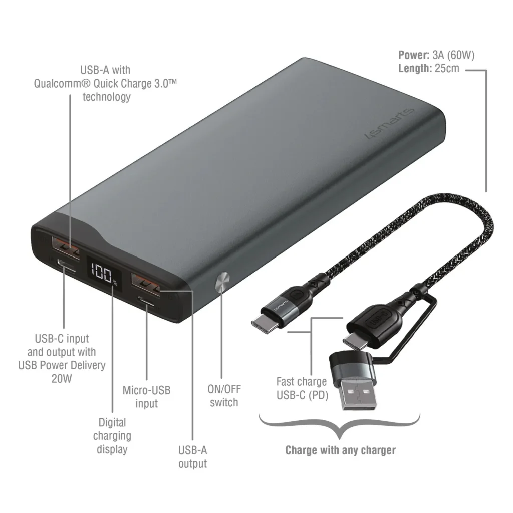 Внешний аккумулятор 4smarts VoltHub Pro 10000mAh 22.5W with Quick Charge, PD gunmetal Select Edition UA