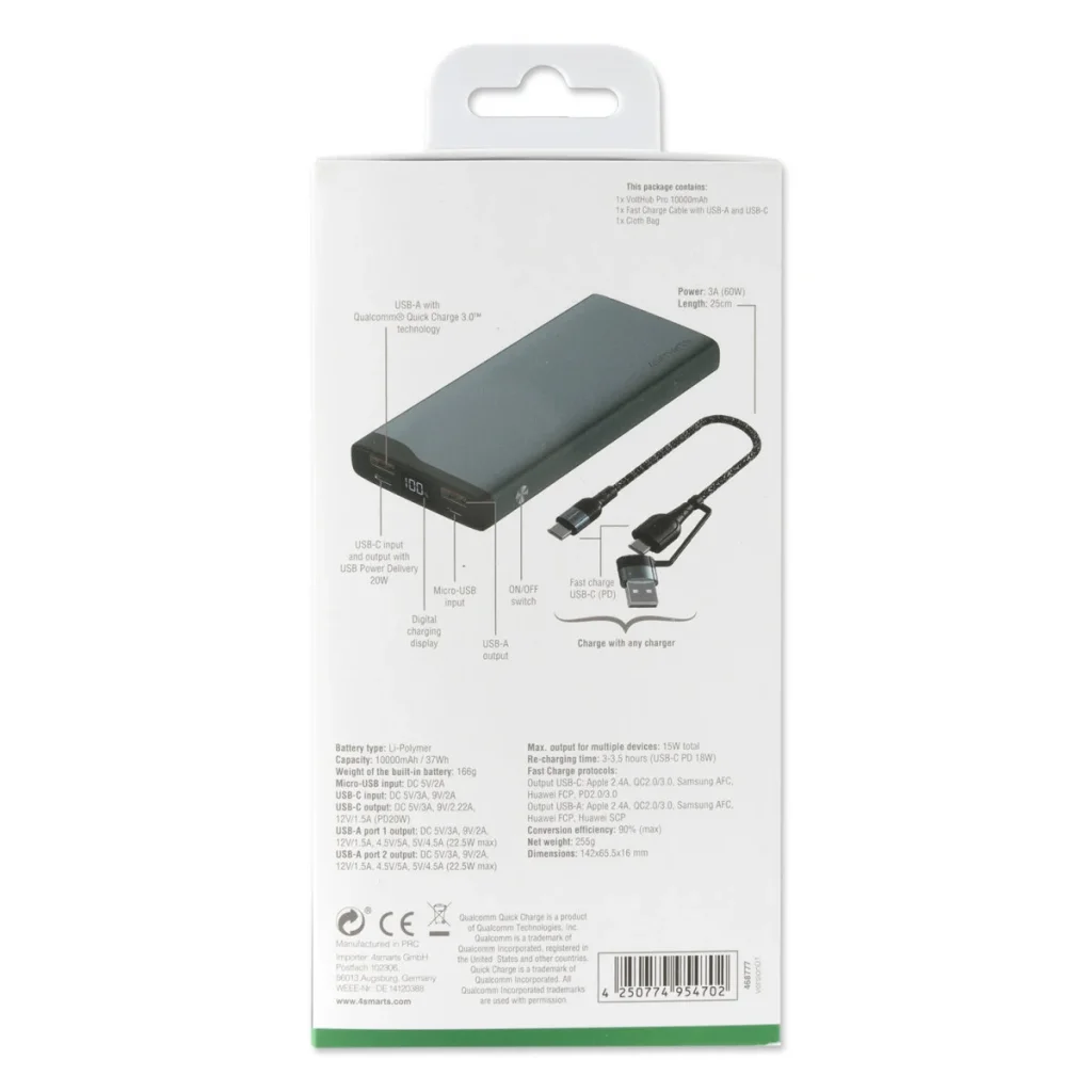 Внешний аккумулятор 4smarts VoltHub Pro 10000mAh 22.5W with Quick Charge, PD gunmetal Select Edition UA