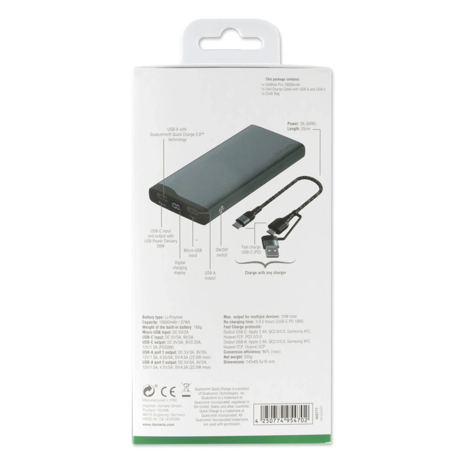 Внешний аккумулятор 4smarts VoltHub Pro 10000mAh 22.5W with Quick Charge, PD gunmetal Select Edition UA
