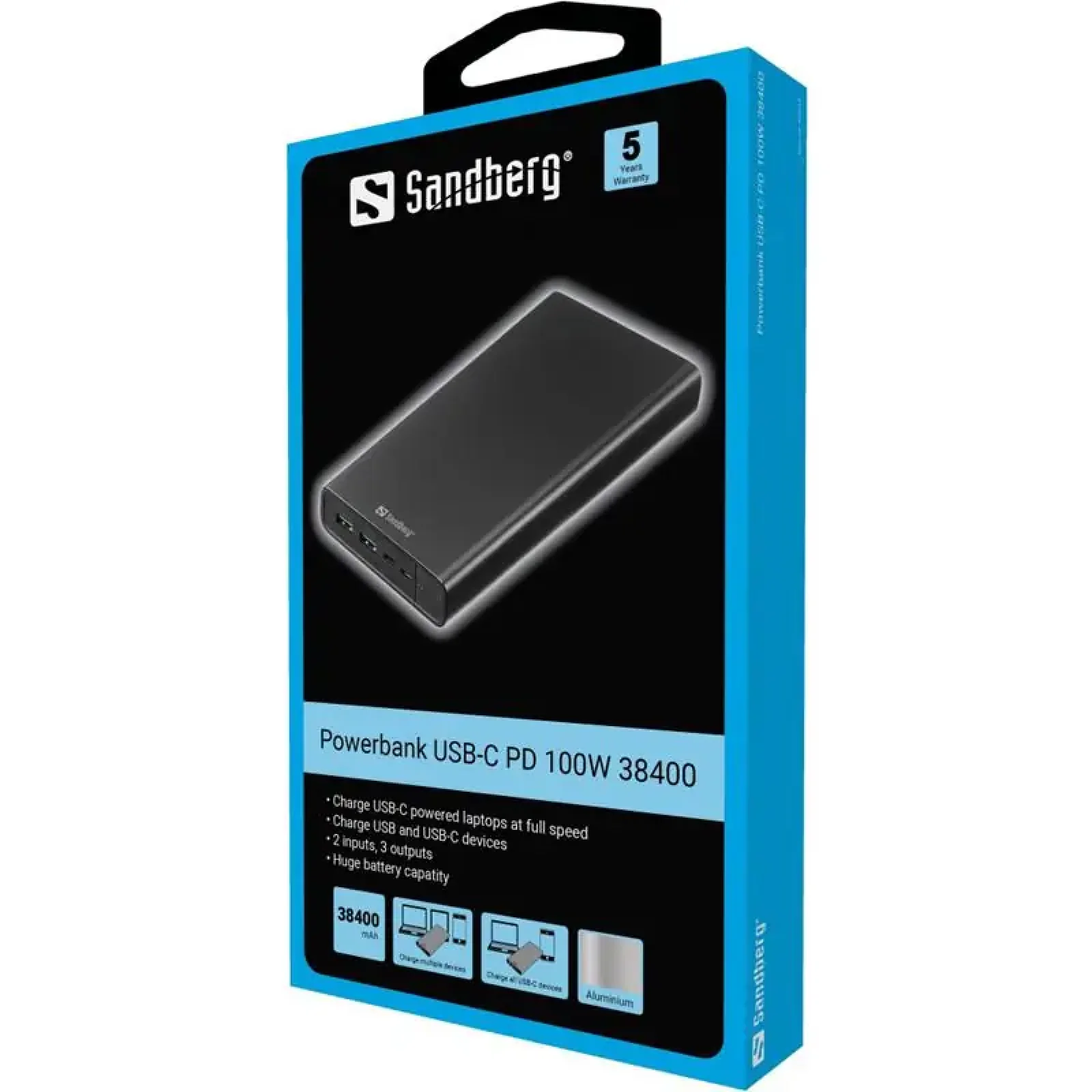 Зовнішній акумулятор Sandberg Powerbank 38400mAh USB-C PD 100W Black (420-63) UA