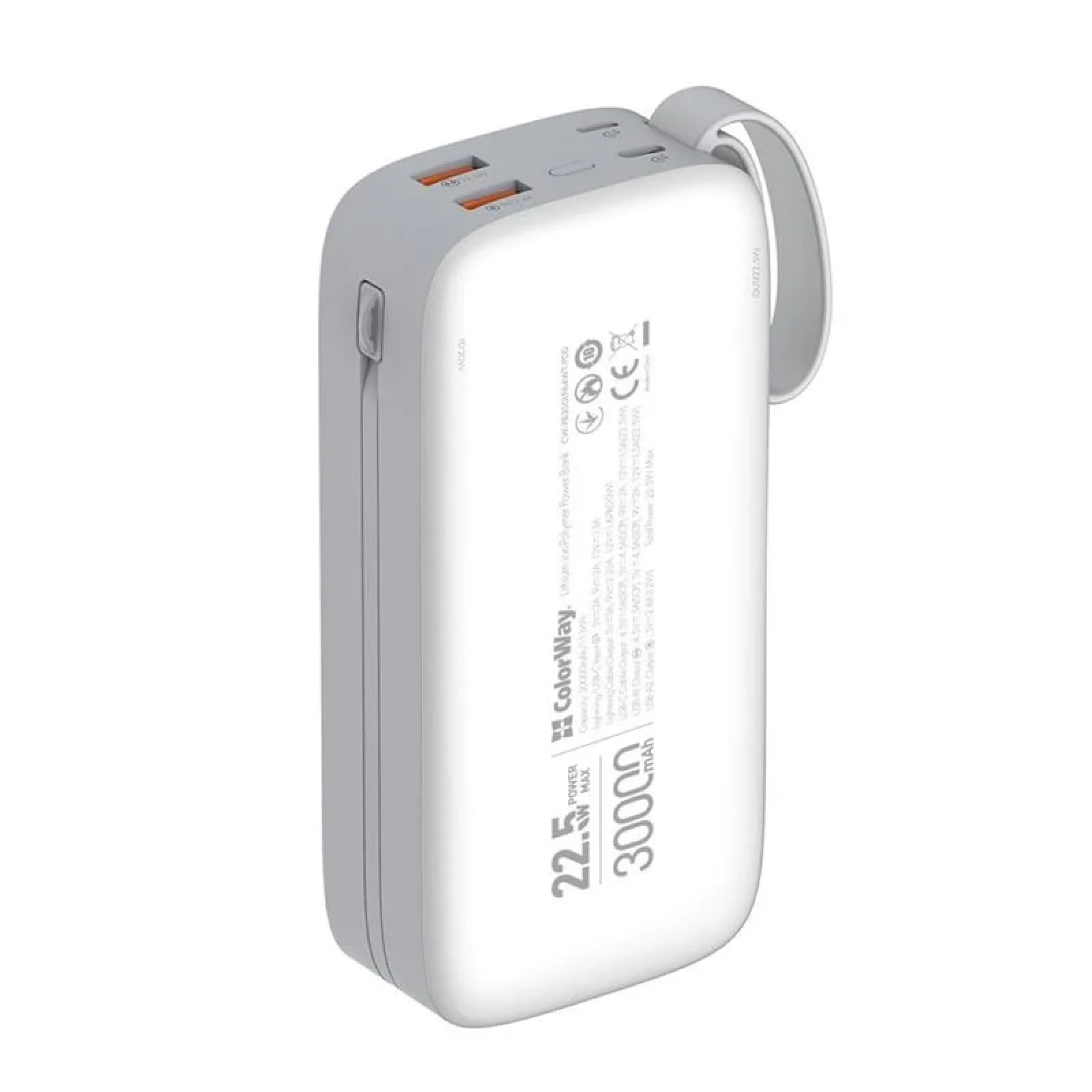 Зовнішній акумулятор ColorWay 30000mAh White (CW-PB300LPA4WT-PDD) UA