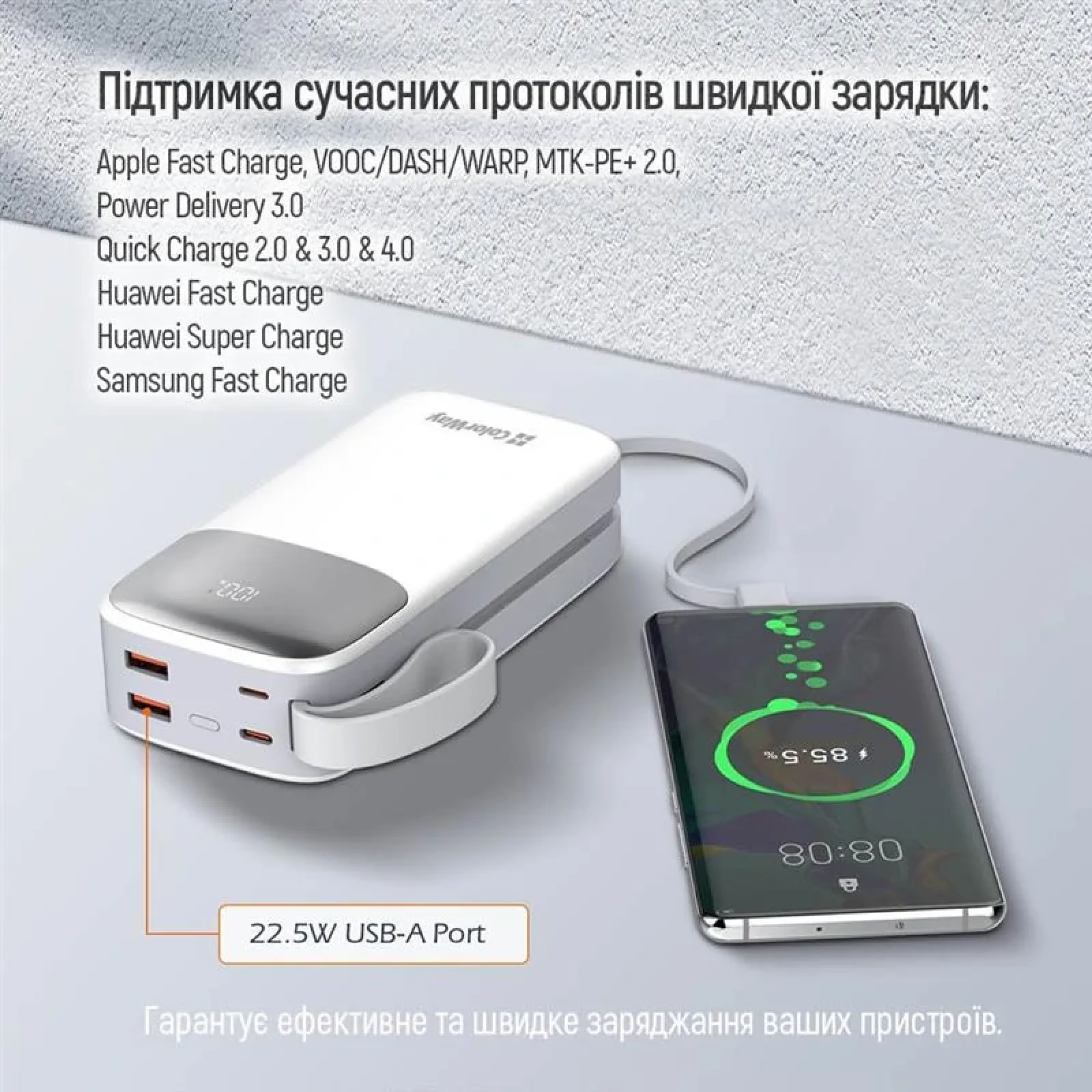 Зовнішній акумулятор ColorWay 30000mAh White (CW-PB300LPA4WT-PDD) UA