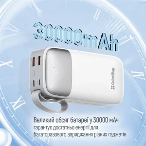 Зовнішній акумулятор ColorWay 30000mAh White (CW-PB300LPA4WT-PDD) UA