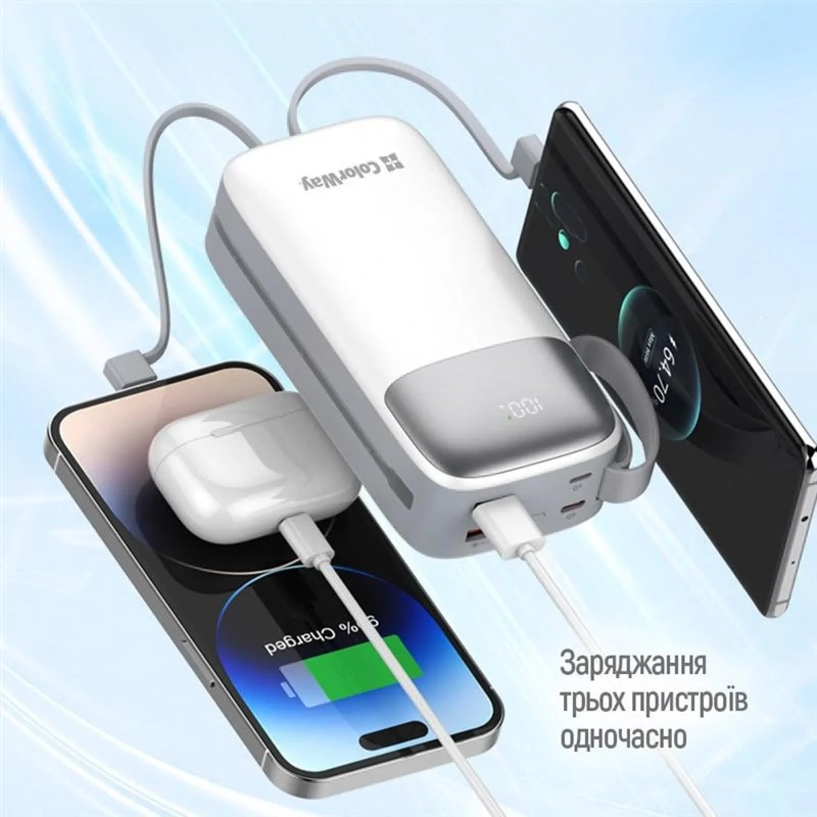 Зовнішній акумулятор ColorWay 30000mAh White (CW-PB300LPA4WT-PDD) UA