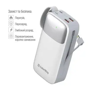 Зовнішній акумулятор ColorWay 30000mAh White (CW-PB300LPA4WT-PDD) UA