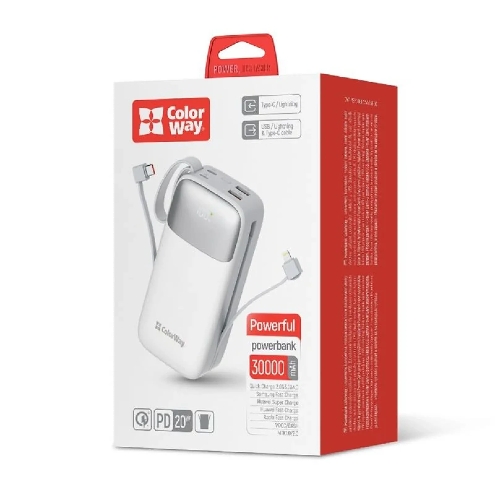 Зовнішній акумулятор ColorWay 30000mAh White (CW-PB300LPA4WT-PDD) UA