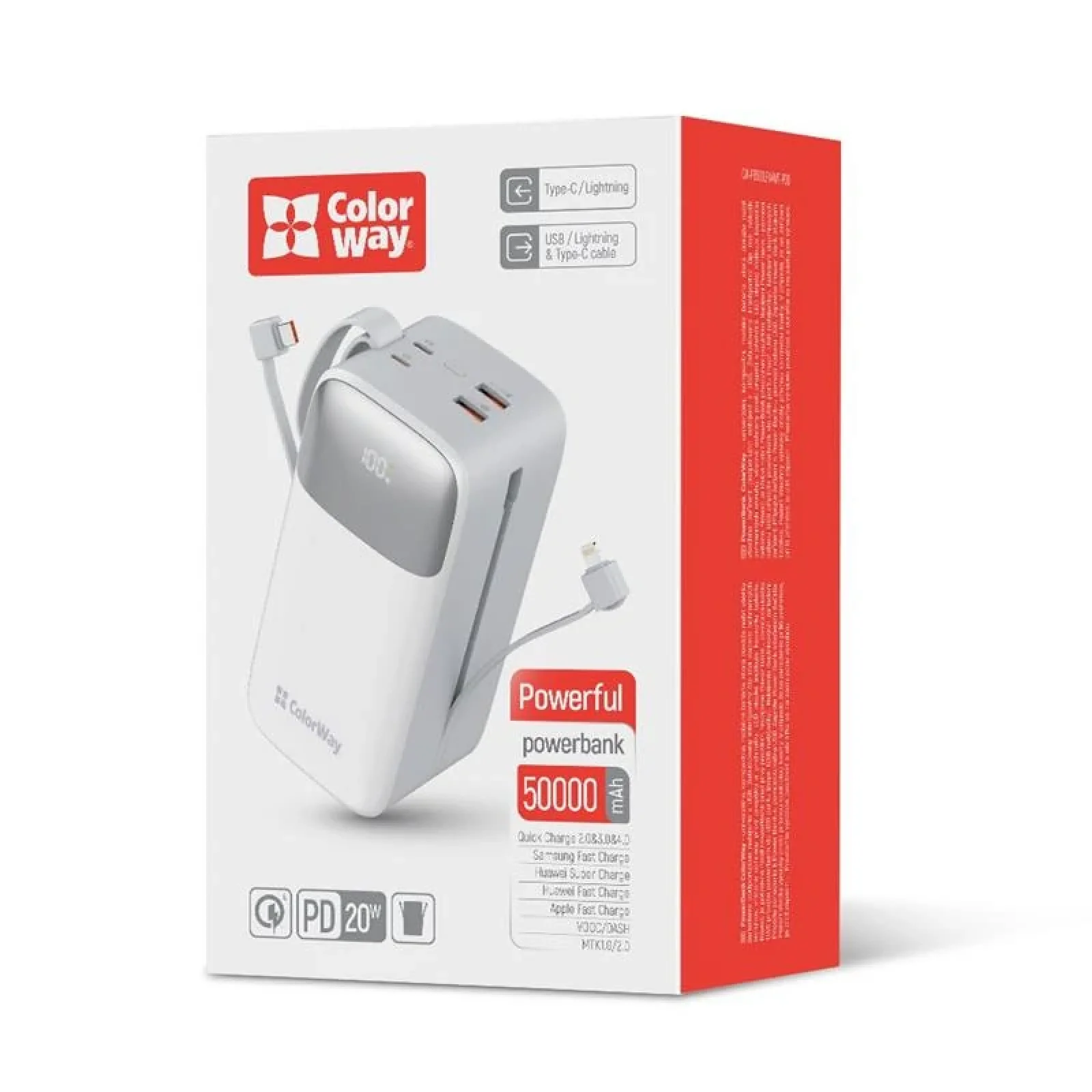 Зовнішній акумулятор ColorWay 50000mAh White (CW-PB500LPA4WT-PDD) UA