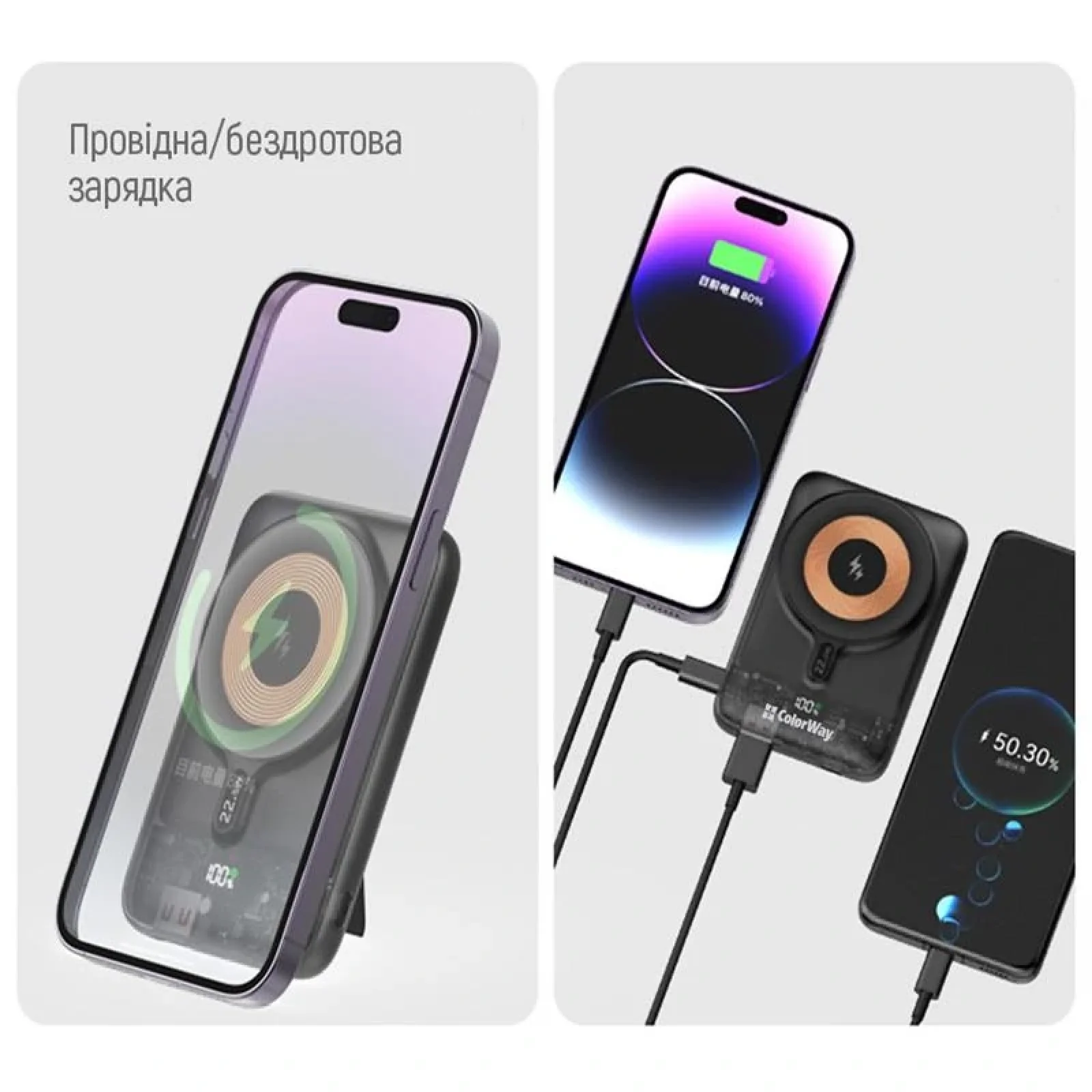 Зовнішній акумулятор ColorWay 15W MagSafe 10000mAh Black (CW-PB100LPA3BK-WPDD) UA