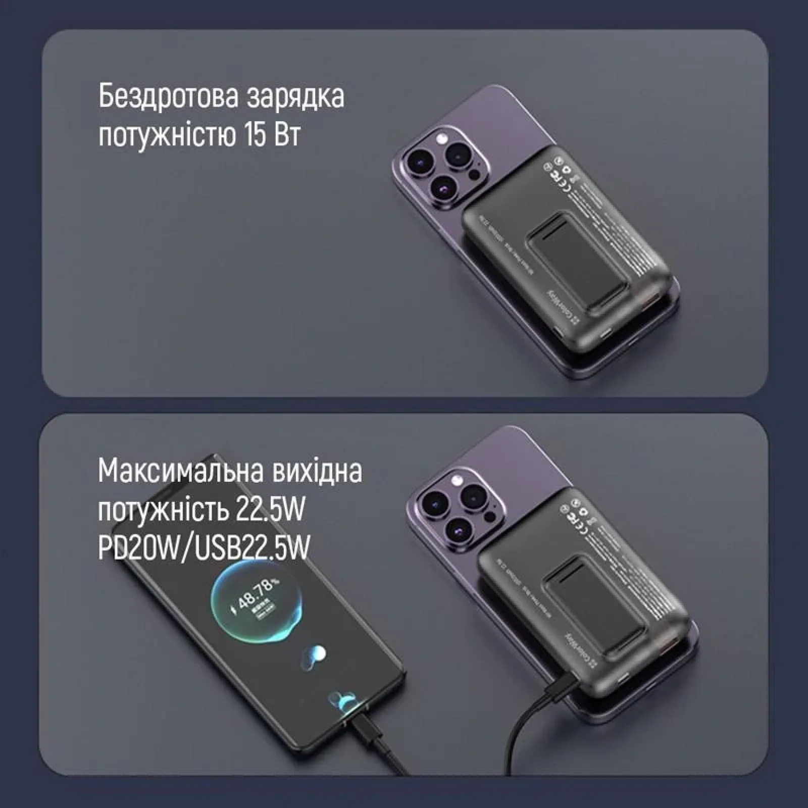 Зовнішній акумулятор ColorWay 15W MagSafe 10000mAh Black (CW-PB100LPA3BK-WPDD) UA