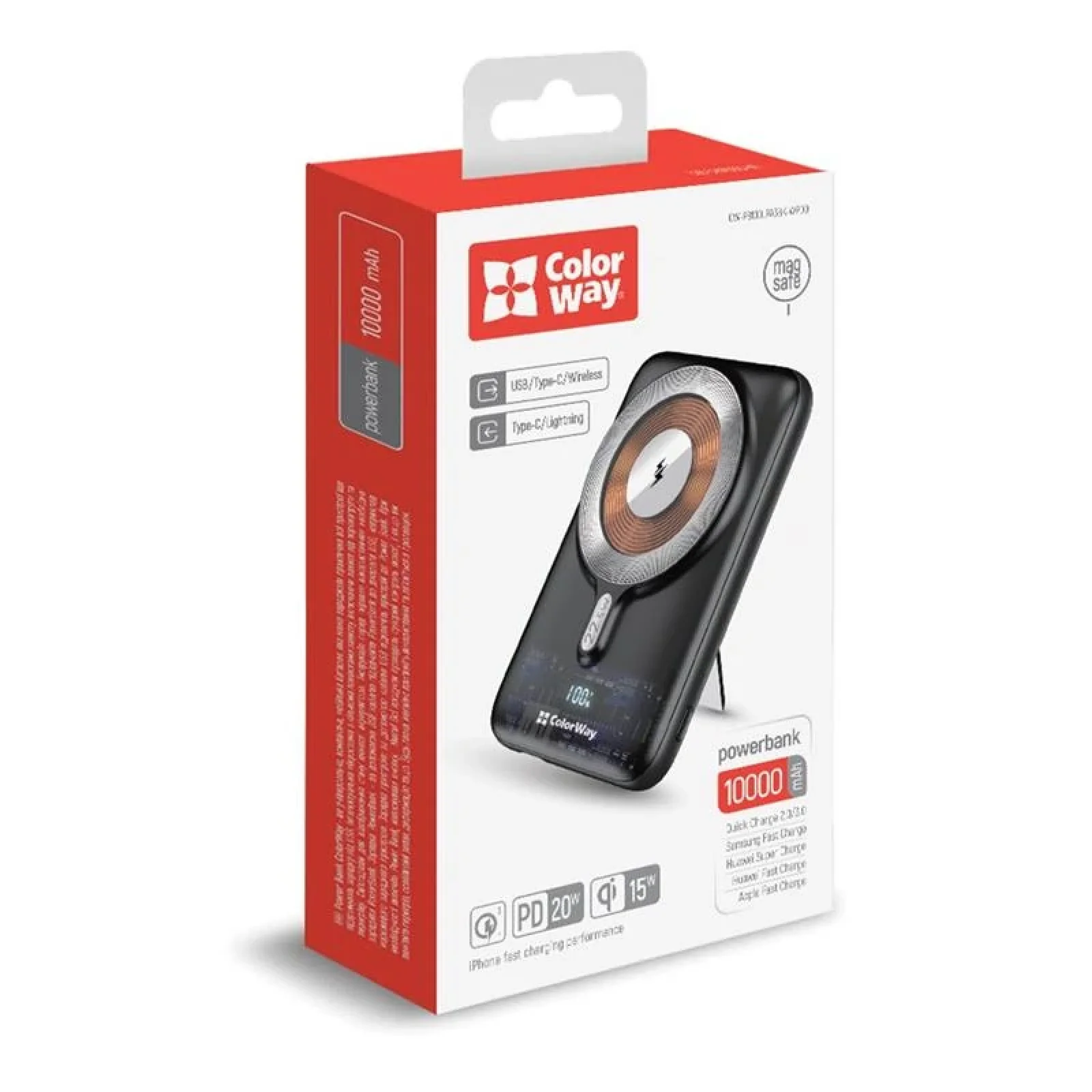 Зовнішній акумулятор ColorWay 15W MagSafe 10000mAh Black (CW-PB100LPA3BK-WPDD) UA