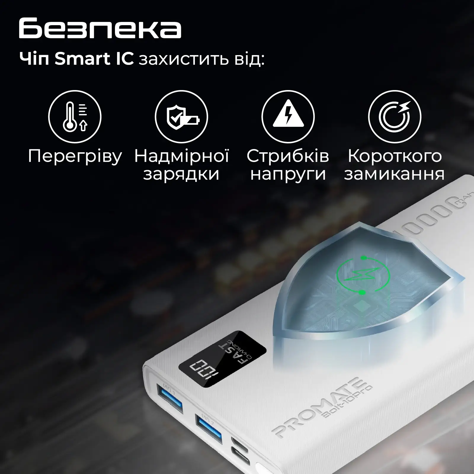 Внешний аккумулятор Promate Bolt-10Pro White 10000mAh, bolt-10pro.white UA