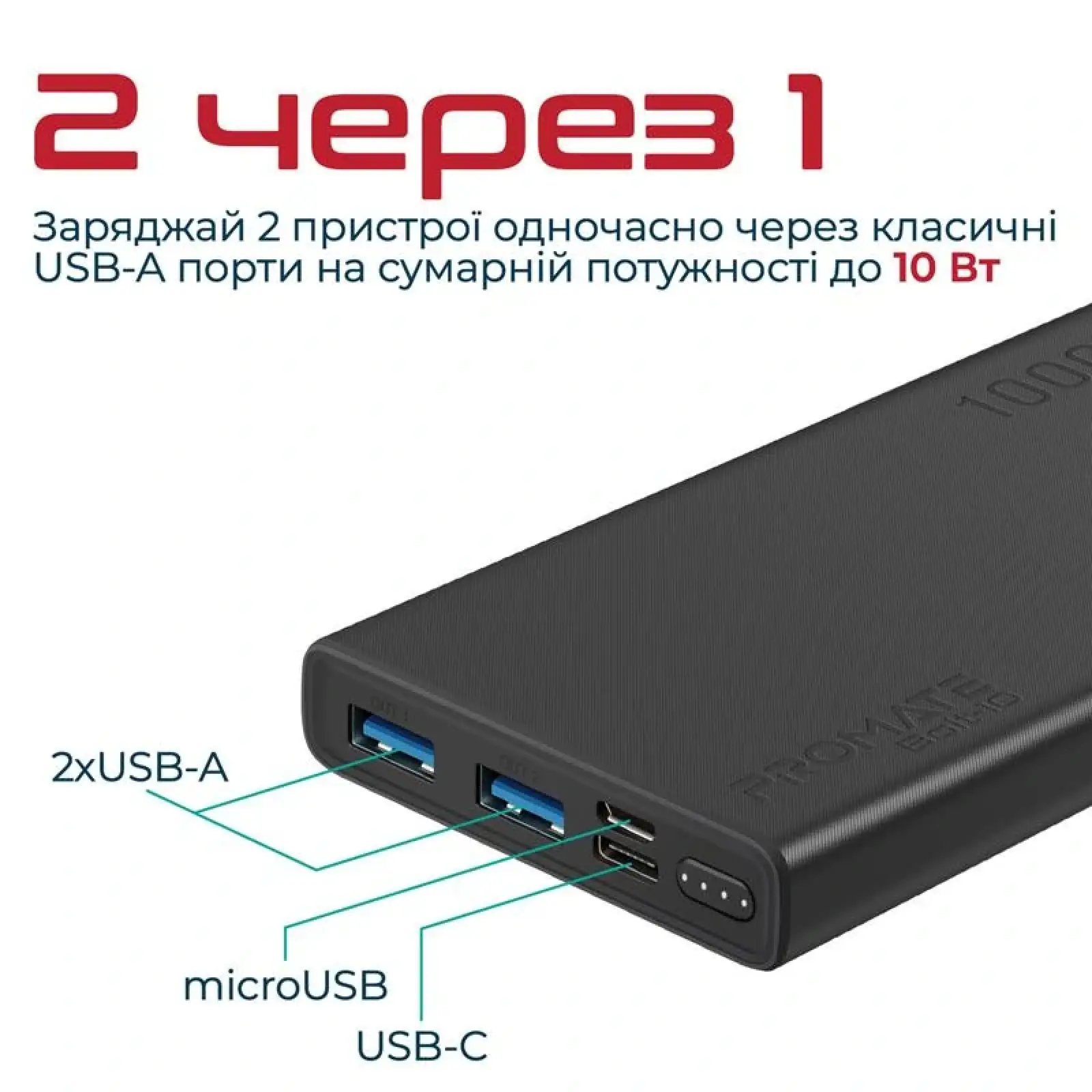 Зовнішній акумулятор Promate Bolt-10 Black 10000mAh, bolt-10.black UA