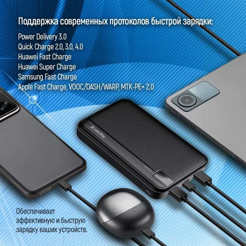Зовнішній акумулятор ColorWay High-power 20000mAh Black (CW-PB200LPA4BK-PD) UA
