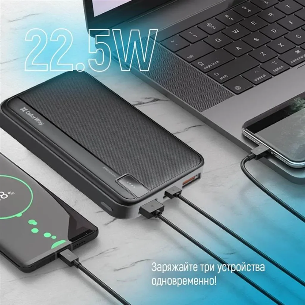 Зовнішній акумулятор ColorWay High-power 20000mAh Black (CW-PB200LPA4BK-PD) UA