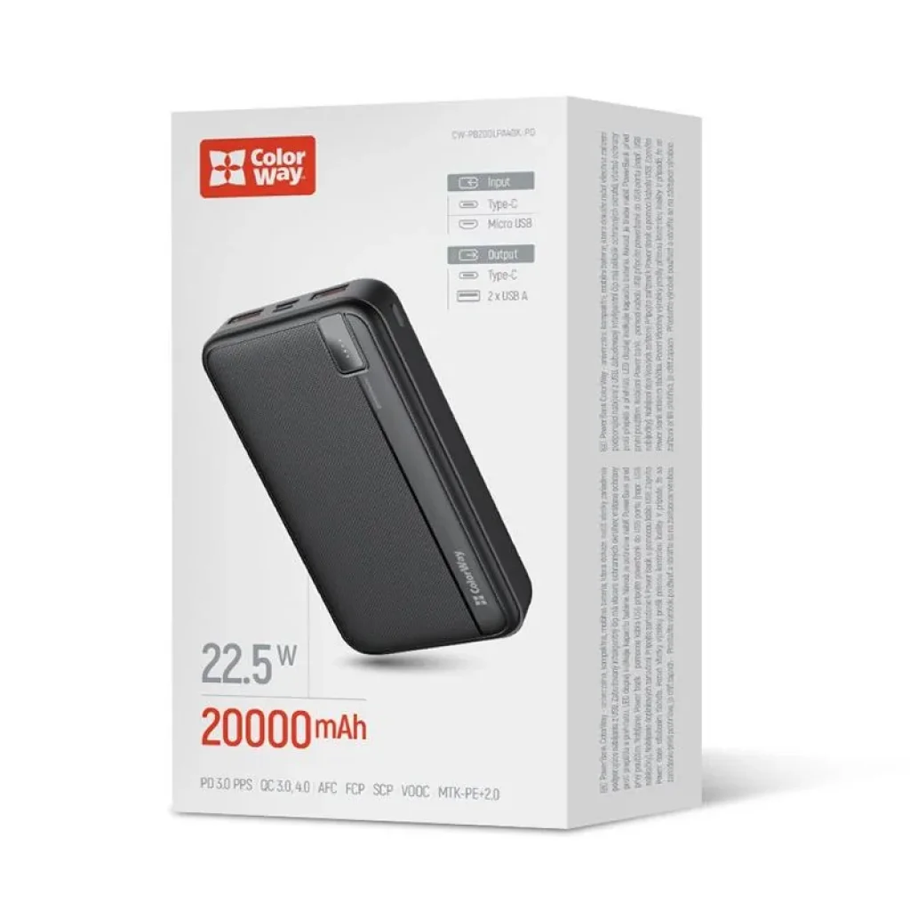 Зовнішній акумулятор ColorWay High-power 20000mAh Black (CW-PB200LPA4BK-PD) UA
