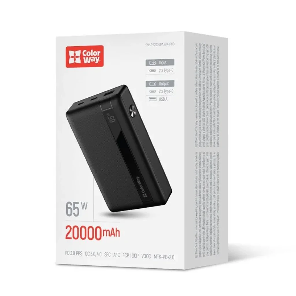 Зовнішній акумулятор ColorWay Powerful 20000mAh Black (CW-PB200LPA3BK-PDD) UA