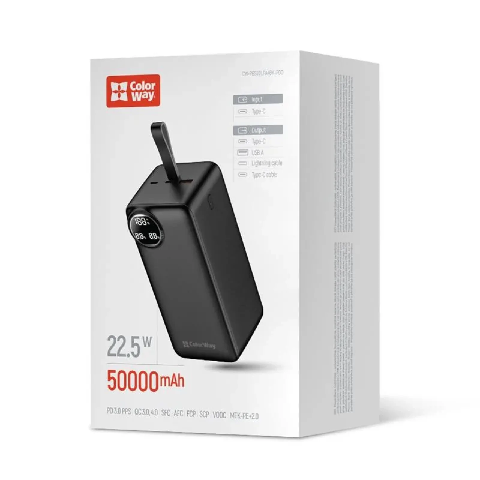 Зовнішній акумулятор ColorWay LCD 50000mAh Black (CW-PB500LPA4BK-PDD) UA
