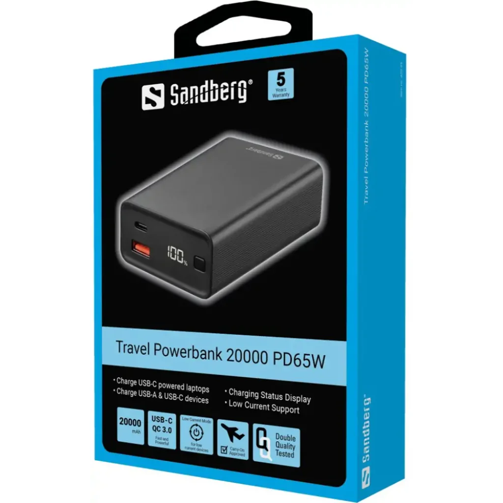 Внешний аккумулятор Sandberg Travel Powerbank 20000mAh PD 65W Black (420-95) UA
