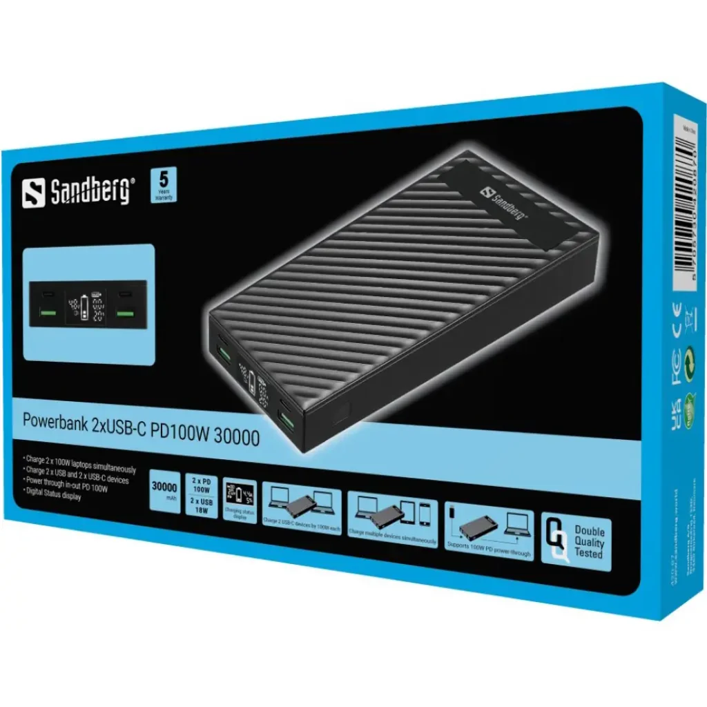 Зовнішній акумулятор Sandberg Powerbank 30000mAh PD 100W Black (420-87) UA
