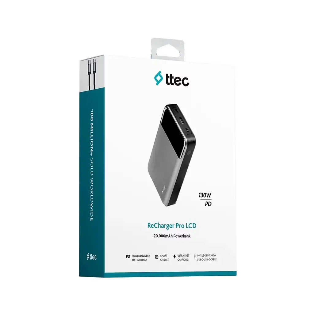 Зовнішній акумулятор Ttec 20000mAh ReCharger Pro LCD PD 130W Space Gray (2BB218UG) UA