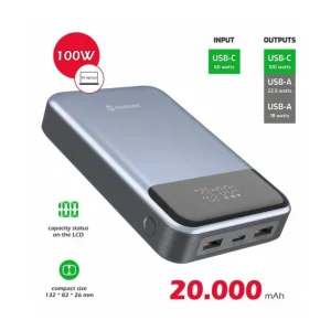Зовнішній акумулятор Swissten 20000mAh 100W Black/Silver (8595217483781) UA