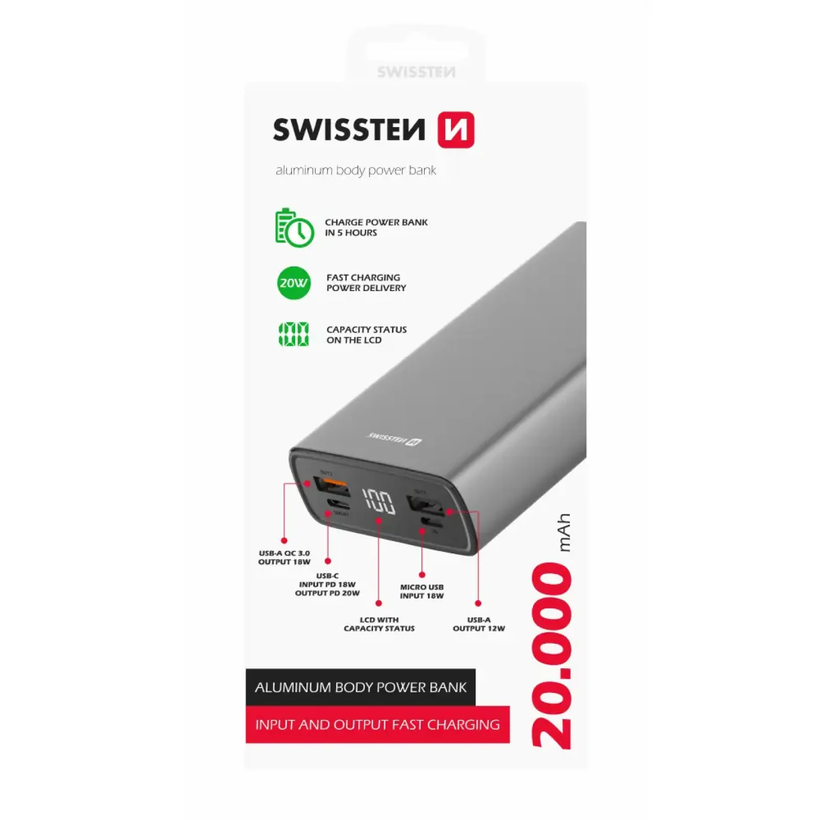 Зовнішній акумулятор Swissten 20000mAh 20W Grey (8595217479852) UA