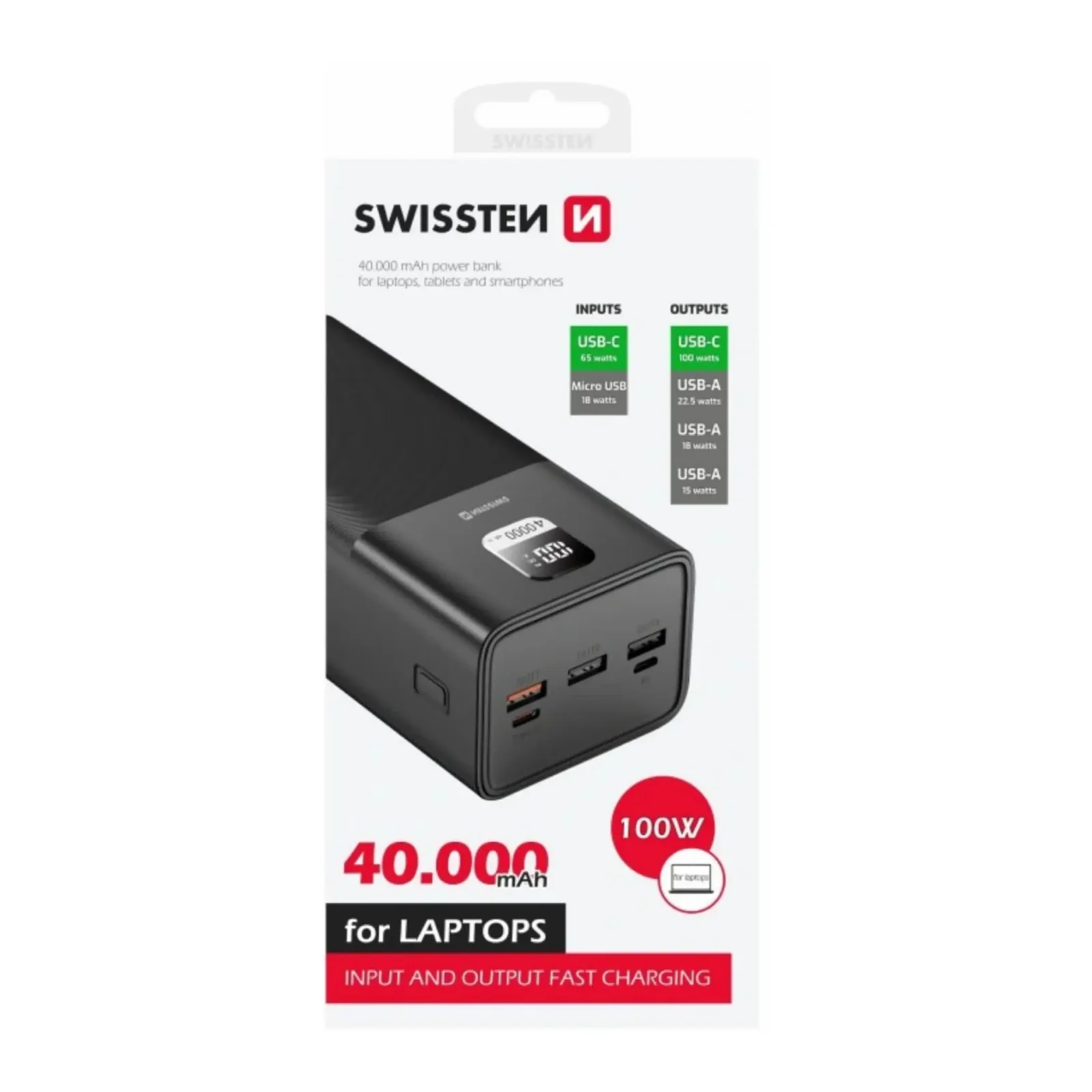 Зовнішній акумулятор Swissten 40000mAh 100W Black (8595217481275) UA