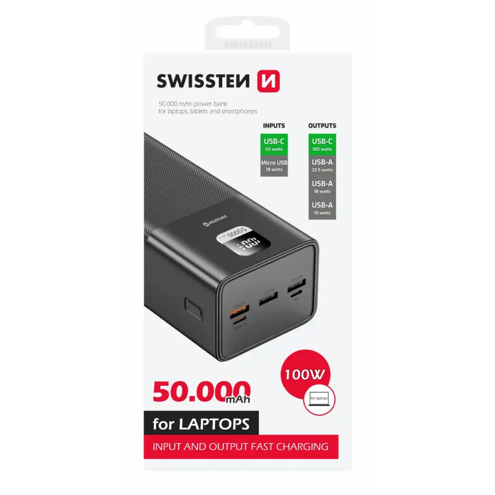 Зовнішній акумулятор Swissten 50000mAh 100W Black (8595217481282) UA