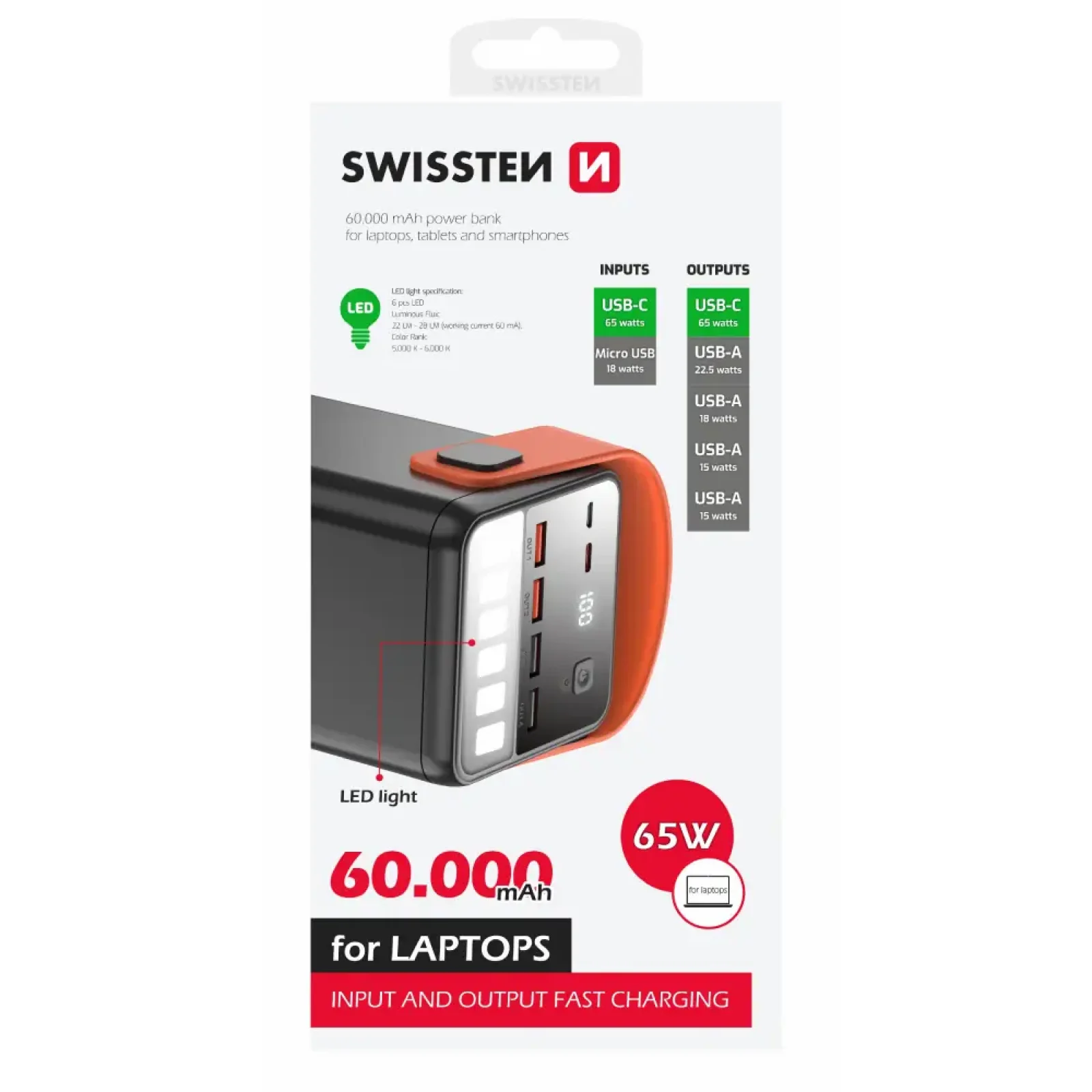 Зовнішній акумулятор Swissten 60000mAh 65W Black (8595217481299) UA