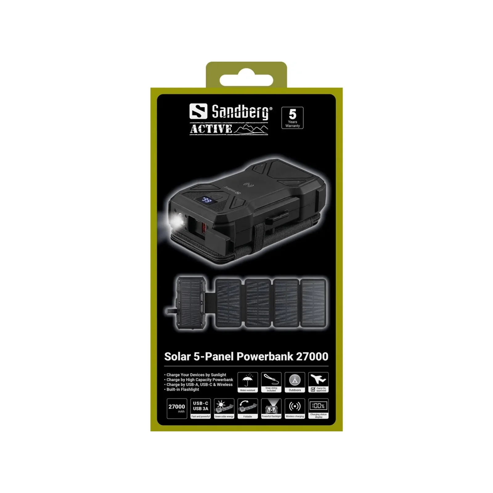 Внешний аккумулятор Sandberg Solar 5-Panel Powerbank 27000mAh (421-06) UA