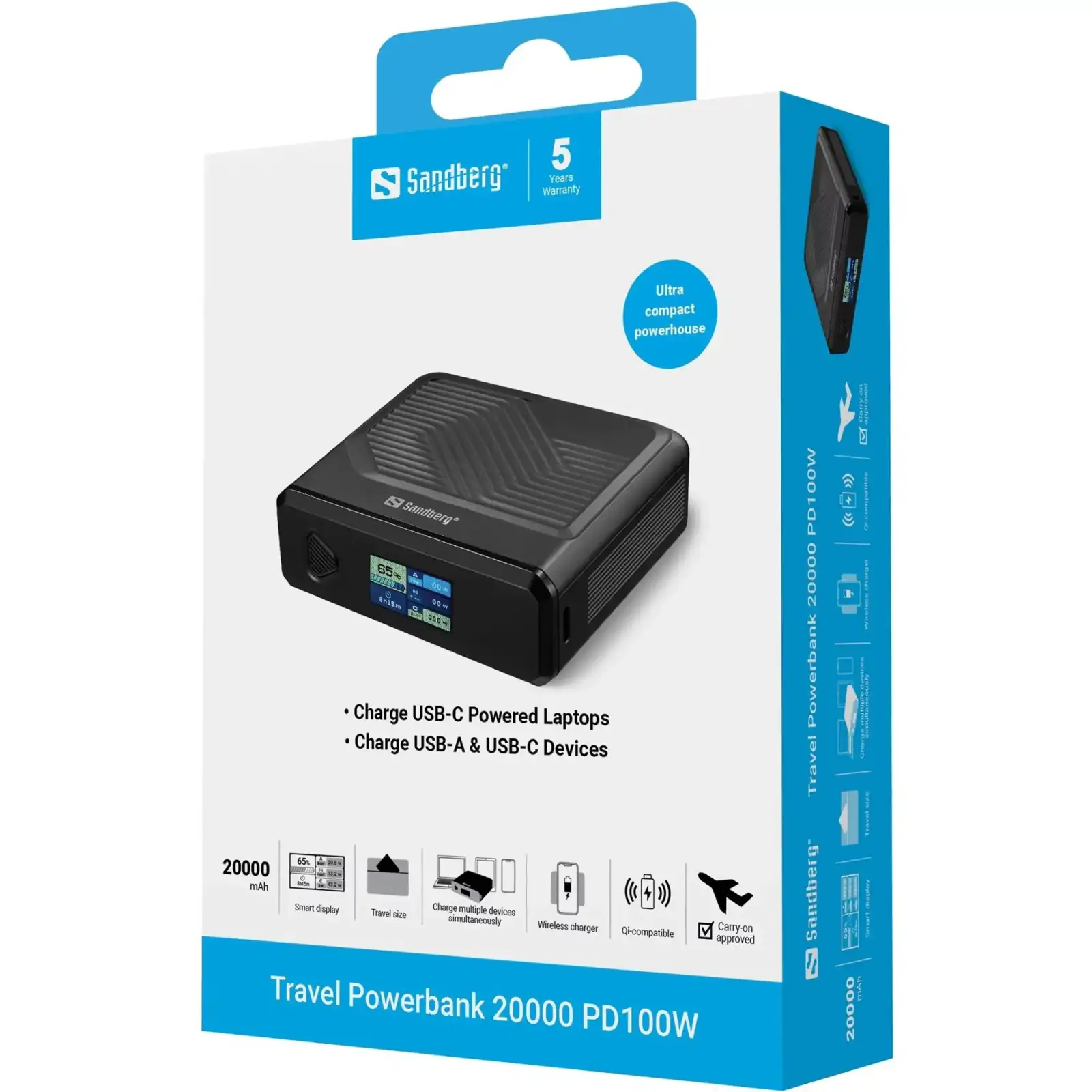 Внешний аккумулятор Sandberg Travel Powerbank 20000mAh 100W Black (421-25) UA