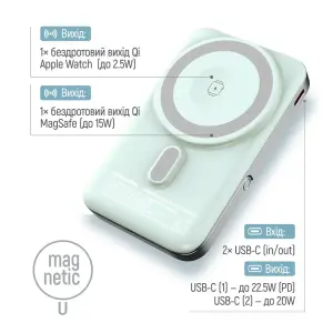 Внешний аккумулятор ColorWay 15W MagSafe & Watch Wireless 10000mAh Aquamarine (CW-PB100LPA2MT-WPDD) UA