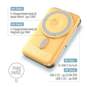 Внешний аккумулятор ColorWay 15W MagSafe & Watch Wireless 10000mAh Amber (CW-PB100LPA2Y-WPDD) UA