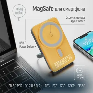 Внешний аккумулятор ColorWay 15W MagSafe & Watch Wireless 10000mAh Amber (CW-PB100LPA2Y-WPDD) UA