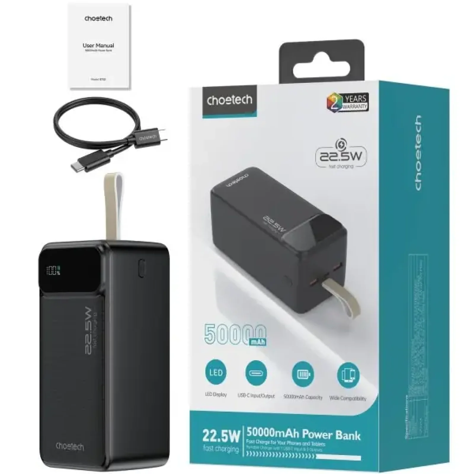 Зовнішній акумулятор Choetech 50000mAh Black (B732-ACBK) UA