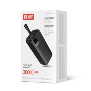 Зовнішній акумулятор ColorWay Digital Display 30000mAh Black (CW-PB300LPC5BK-PDD) UA