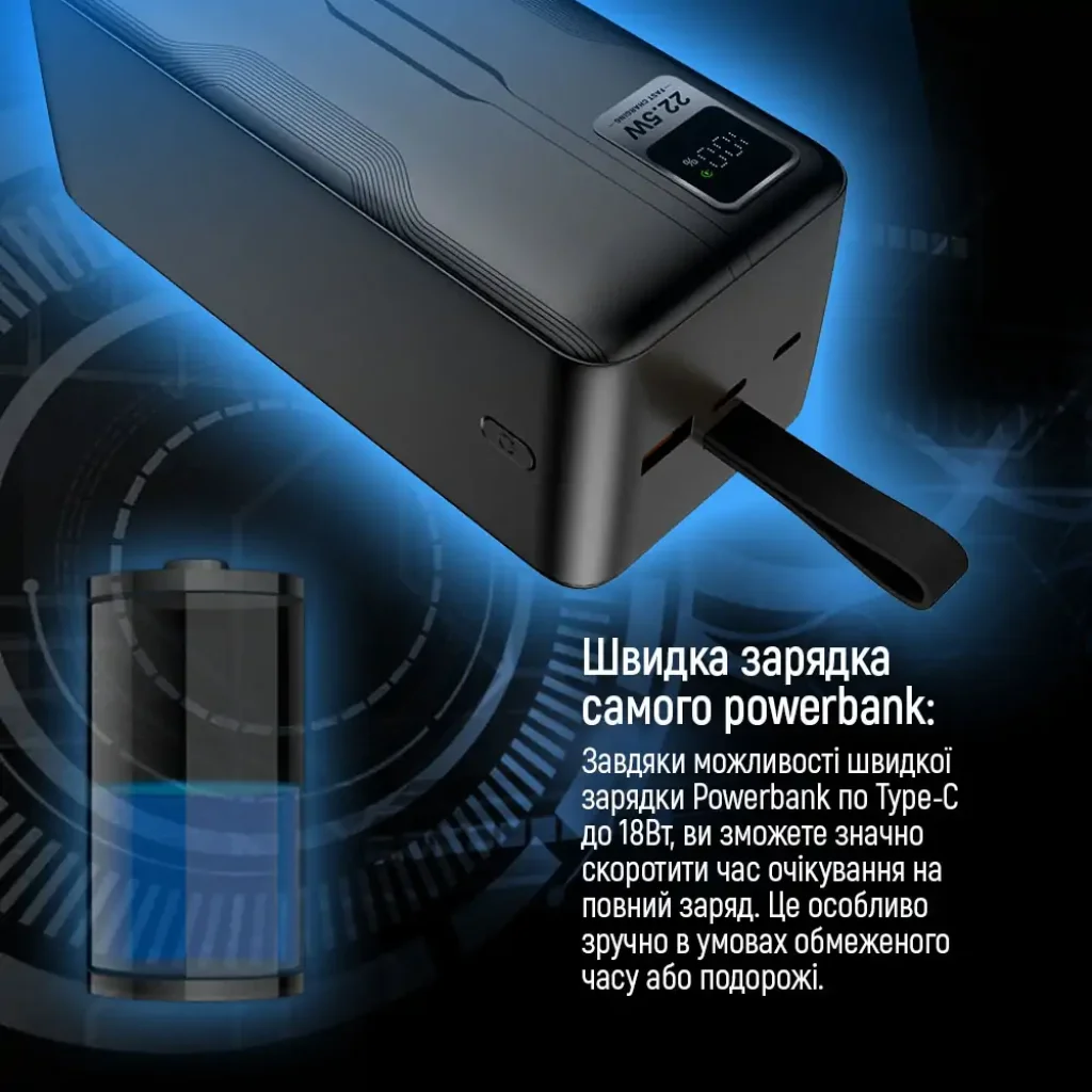 Зовнішній акумулятор ColorWay Digital Display 50000mAh Black (CW-PB500LPC5BK-PDD) UA