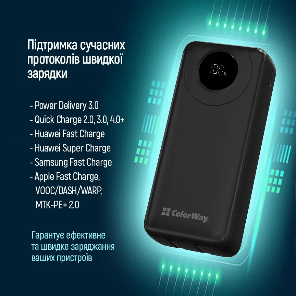 Зовнішній акумулятор ColorWay EnergyPlus 20000mAh Black (CW-PB200LPB4BK-PDD) UA