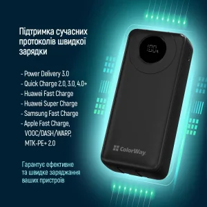 Зовнішній акумулятор ColorWay EnergyPlus 20000mAh Black (CW-PB200LPB4BK-PDD) UA