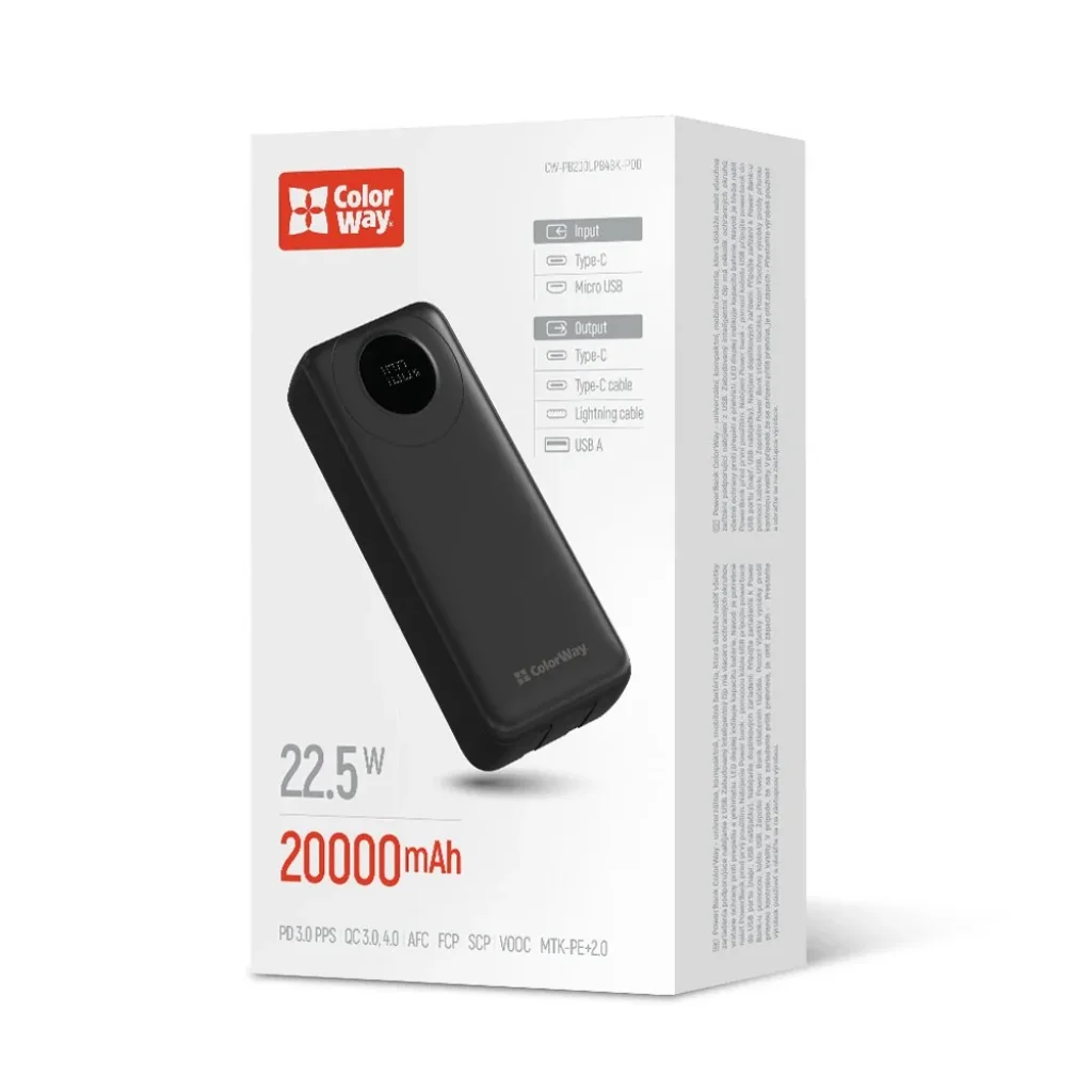 Зовнішній акумулятор ColorWay EnergyPlus 20000mAh Black (CW-PB200LPB4BK-PDD) UA