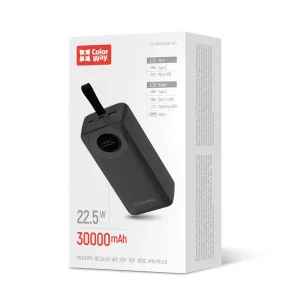 Зовнішній акумулятор ColorWay EnergyPlus 30000mAh Black (CW-PB300LPB4BK-PDD) UA