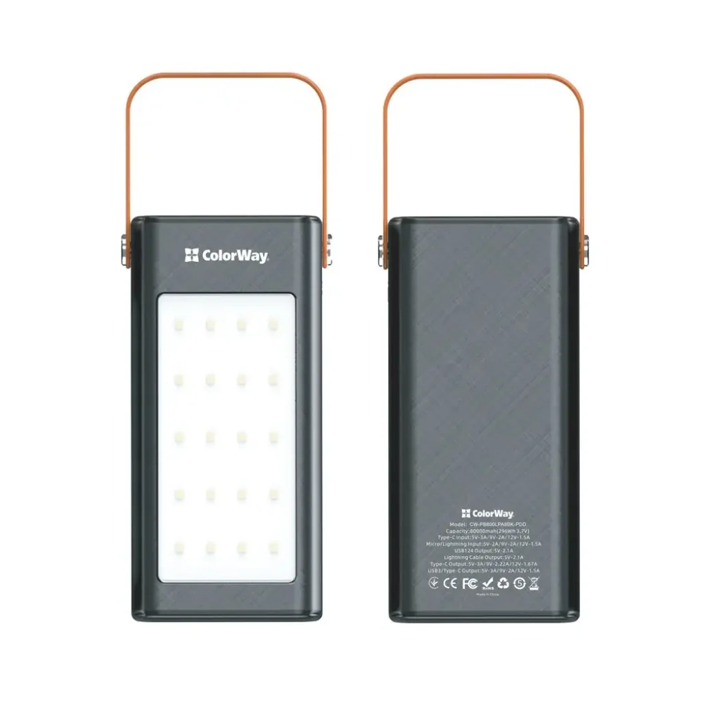 Зовнішній акумулятор ColorWay LCD/Lamp 80000mAh Black (CW-PB800LPA8BK-PDD) UA