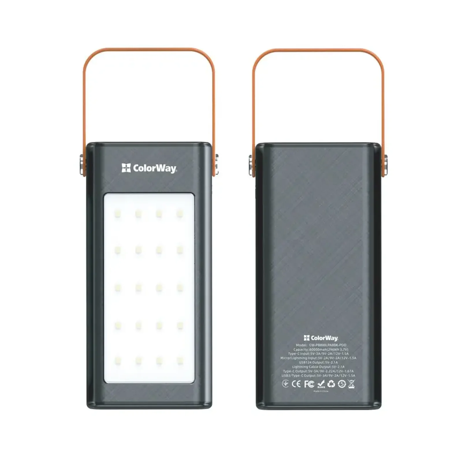 Внешний аккумулятор ColorWay LCD/Lamp 80000mAh Black (CW-PB800LPA8BK-PDD) UA