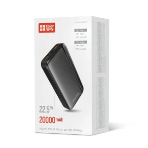 Зовнішній акумулятор ColorWay Portable Charger 20000mAh Black (CW-PB200LPB4BK-PD) UA