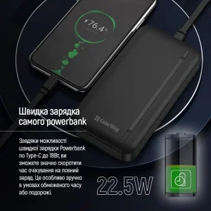 Зовнішній акумулятор ColorWay Portable Charger 20000mAh Black (CW-PB200LPB4BK-PD) UA