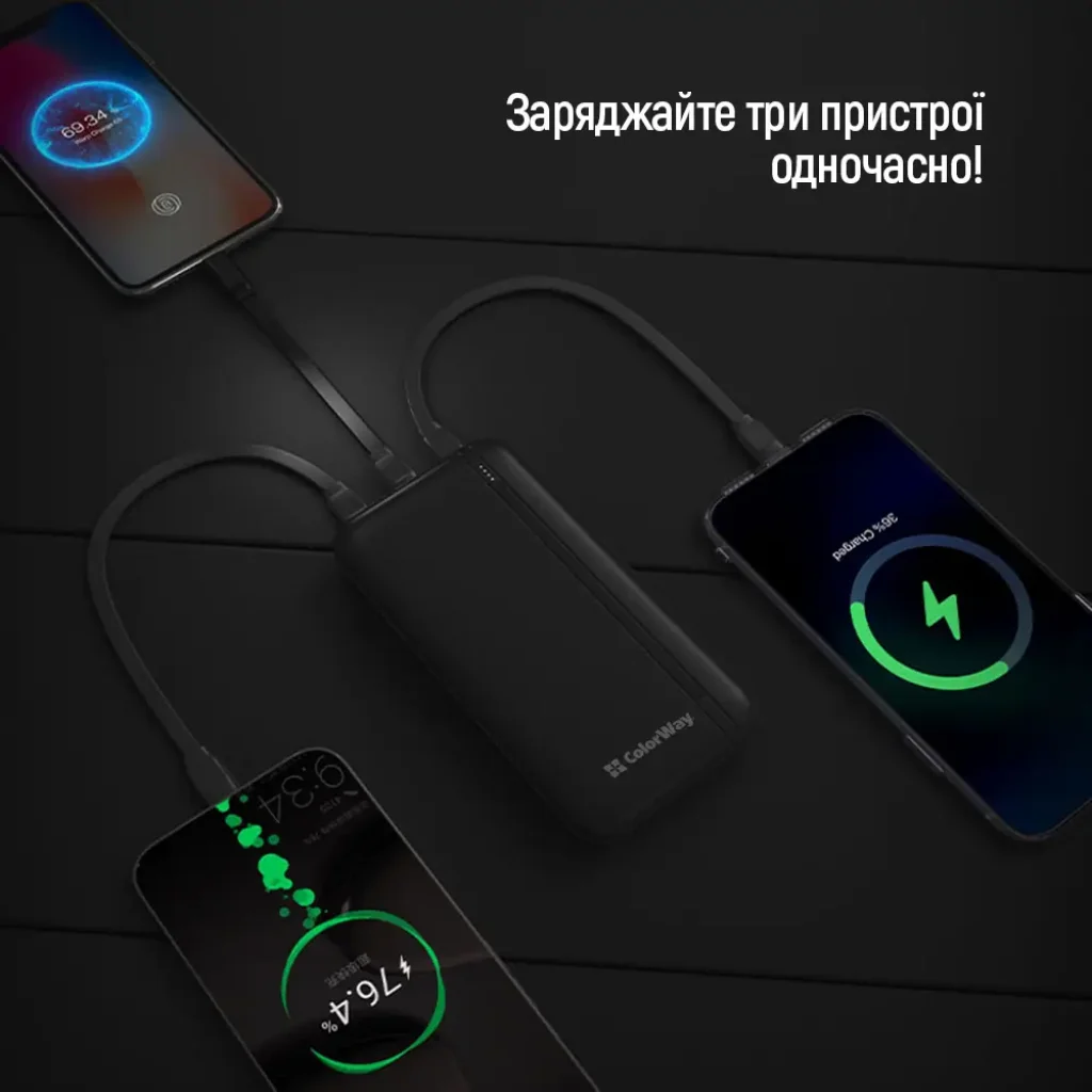 Зовнішній акумулятор ColorWay Portable Charger 20000mAh Black (CW-PB200LPB4BK-PD) UA